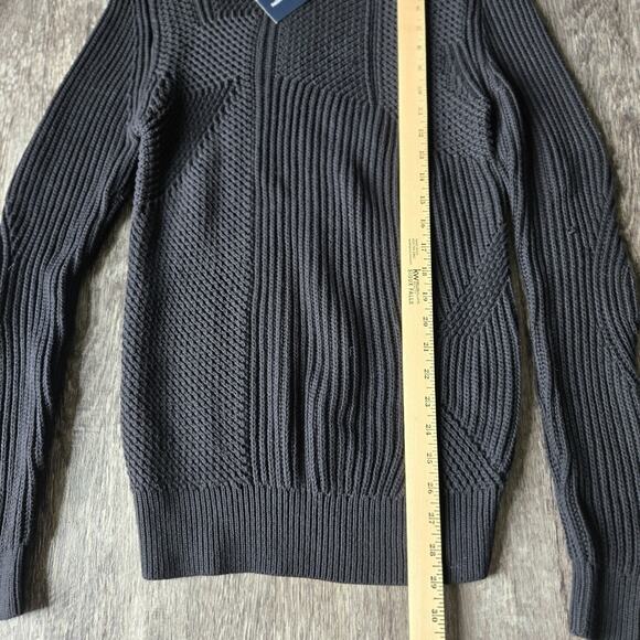 NWT French Connection Mens M Black Sweater Transfer Rib Crewneck Jumper Long - Picture 4 of 15